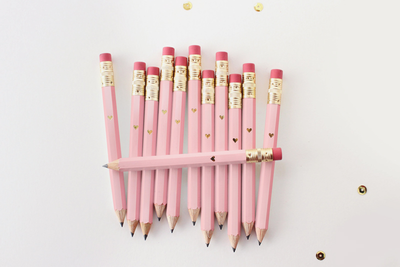 20-Pink and Gold Foil Heart Mini Pencils