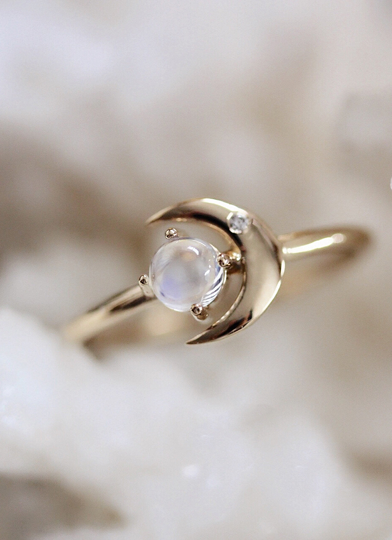 Gold Moonstone Diamond Ring