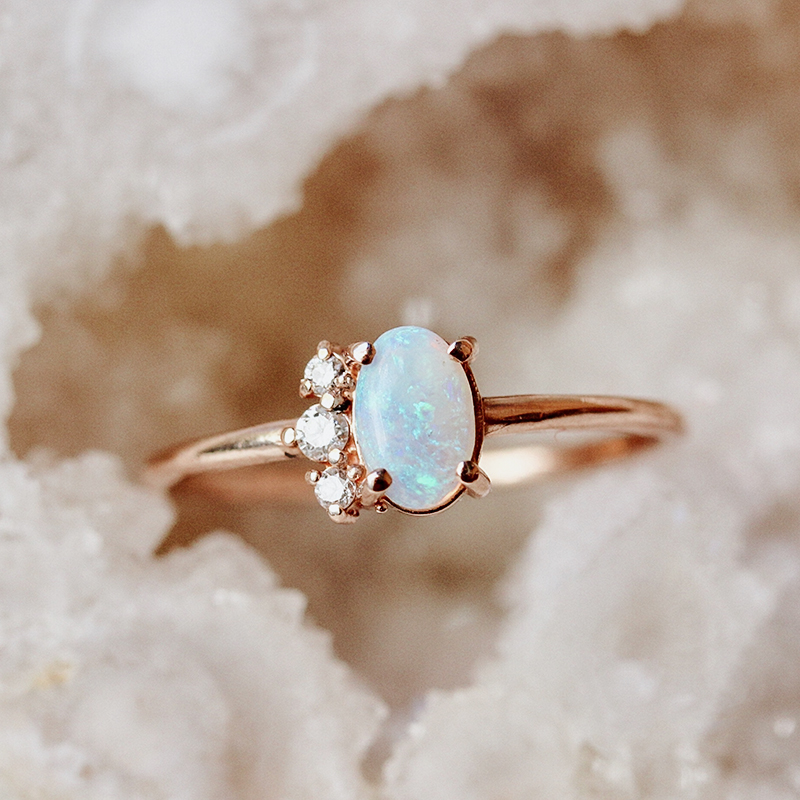 14K Opal Diamond Lace Ring