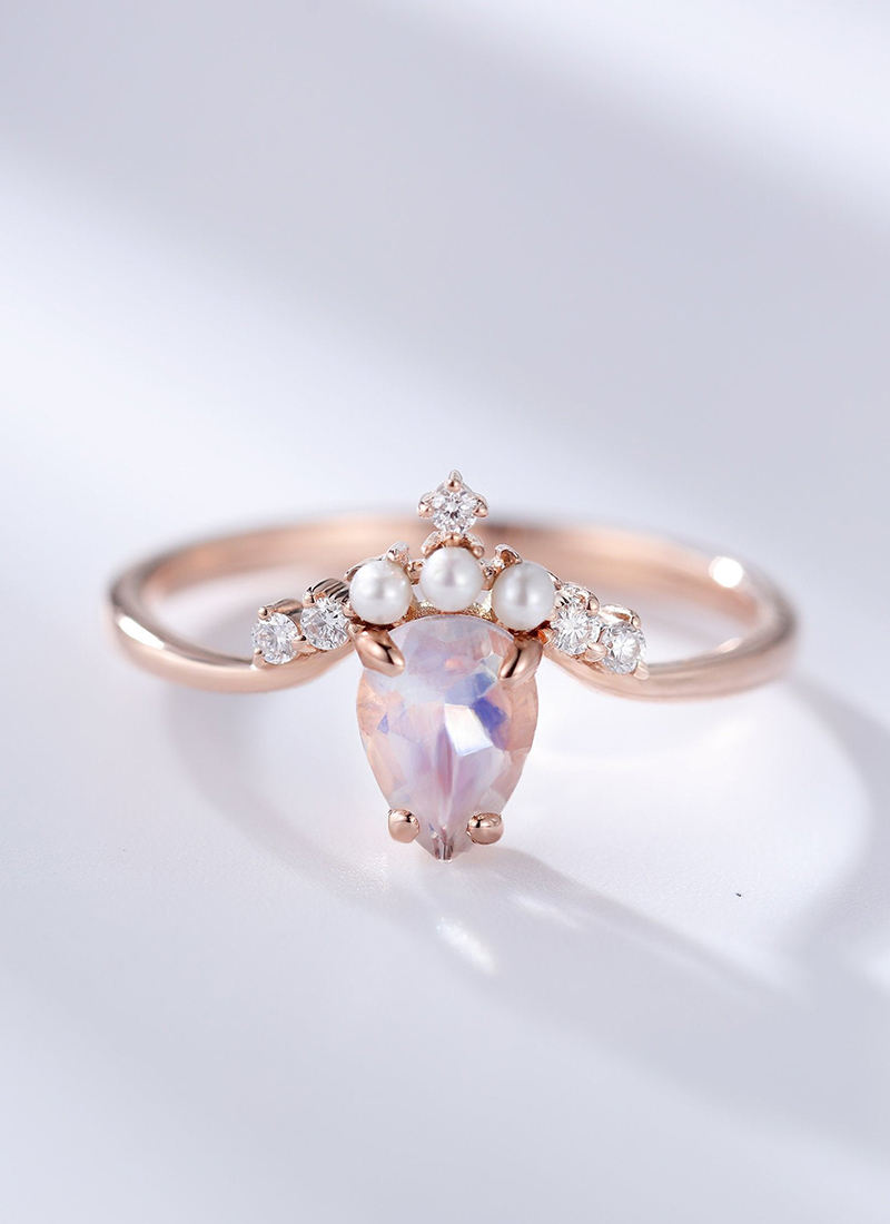 Pearl Moonstone Engagement Ring