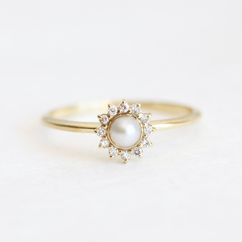 White Pearl Halo Ring