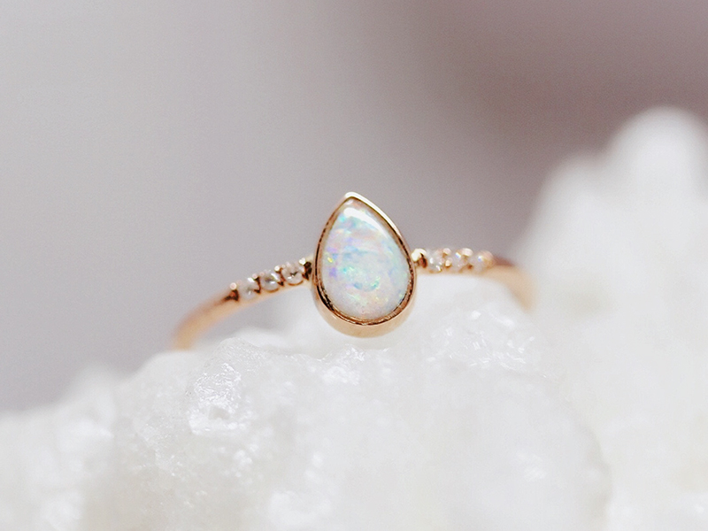 Dewdrop Opal Pavé Diamond Ring